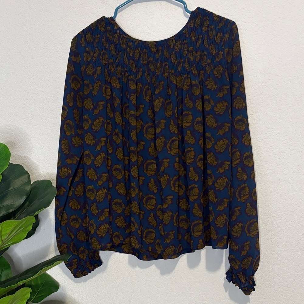 LOFT Blue and Brown Patterned Blouse